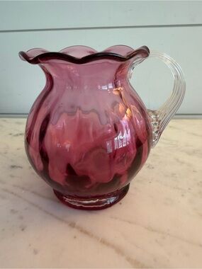 Vintage Cranberry Glass Vase with Clear Handle